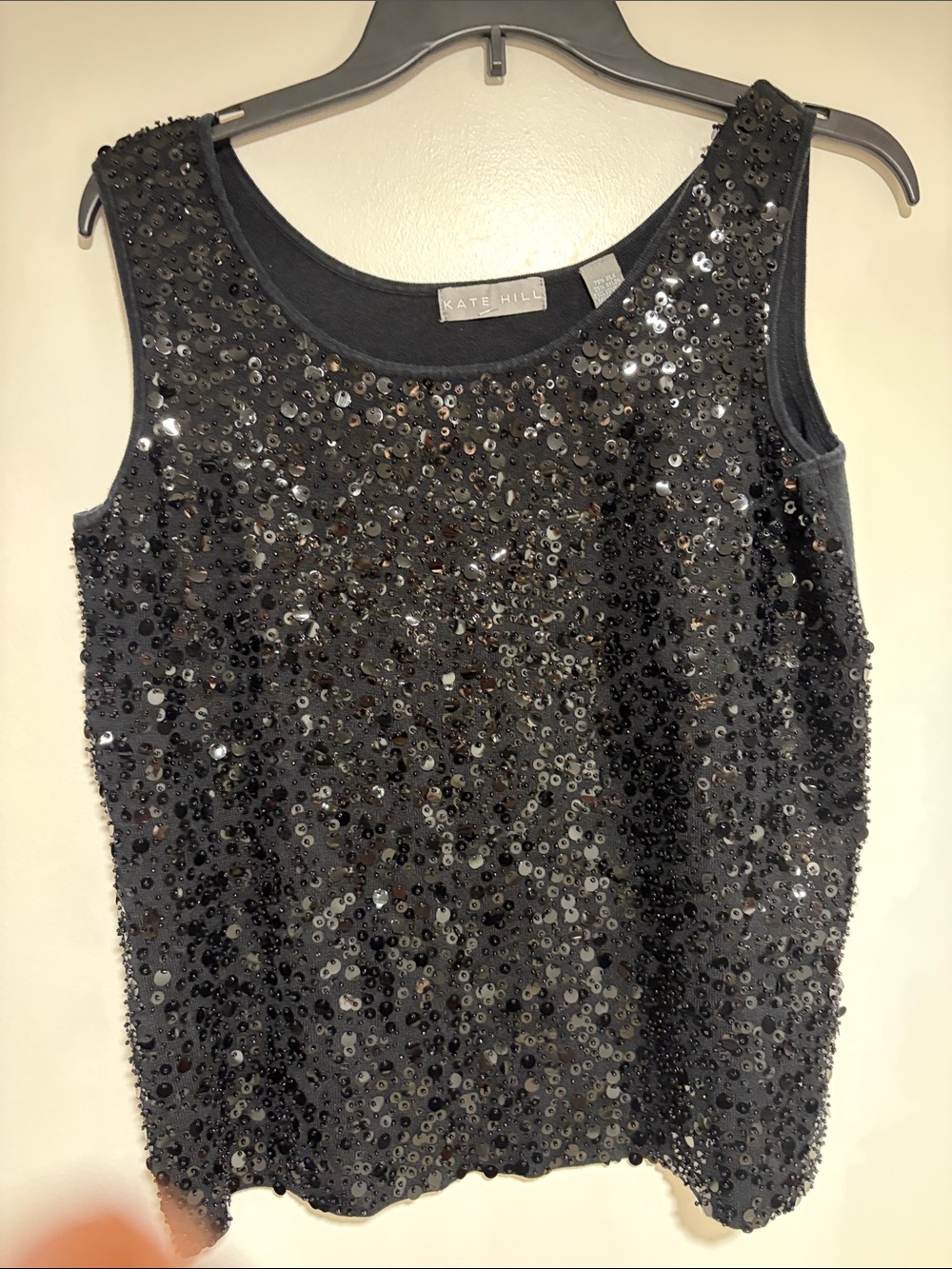 Kate Hill Black Sequin Shell Top